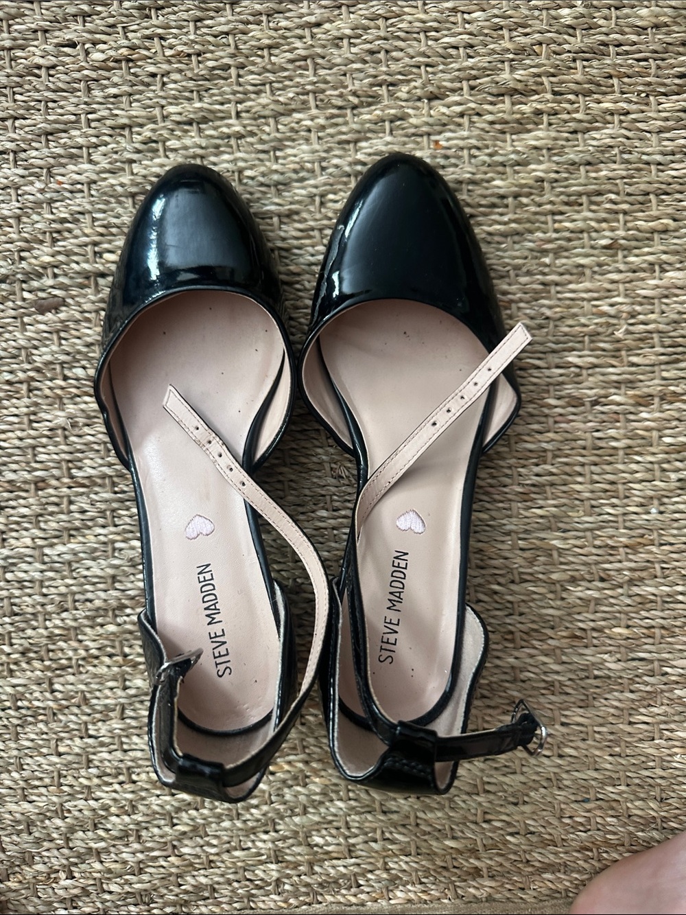 Steve Madden Black Patent D'Orsay Flats with Nude Straps